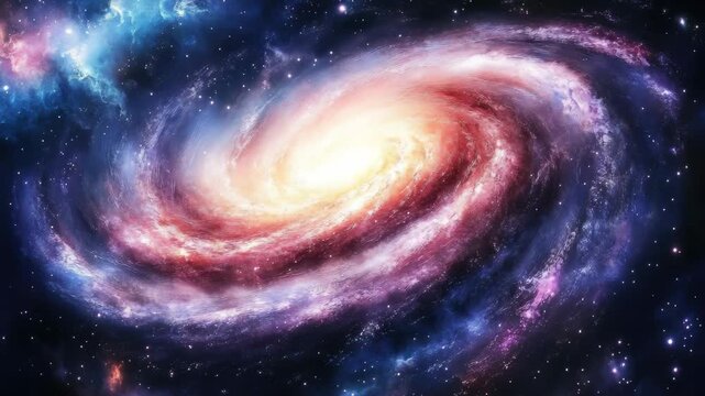 A mesmerizing spiral galaxy displays bright colors and swirling gases, showcasing the beauty of the cosmos. Stars and cosmic dust form a captivating backdrop in the vast universe. - Powered by Adobe