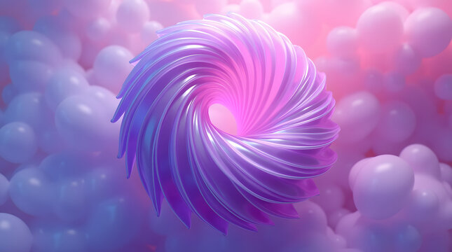 A captivating swirl of glossy purple hues spirals gracefully against a soft, pastel background, evoking a sense of tranquility.