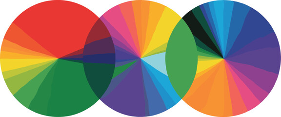 Overlapping circles with rainbow gradients isolated on