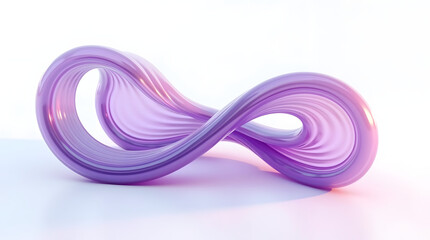 A smooth, flowing abstract sculpture in a vibrant purple hue, symbolizing infinity with elegant curves and reflective surfaces.