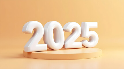 Stylized 2025 three-dimensional numbers on a soft yellow background, symbolizing the arrival of the new year.