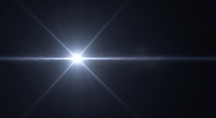 Bright white lens flare effect with star shape and horizontal light streaks on a deep backdrop.