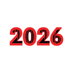Bold red 2026 numbers with black stripes new year celebration isolated on white background