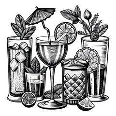 Hand-Drawn Cocktail and Beverage Glasses Illustration © Shuvo