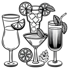 Hand-Drawn Cocktail and Beverage Glasses Illustration © Shuvo