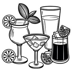 Hand-Drawn Cocktail and Beverage Glasses Illustration © Shuvo