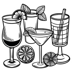 Hand-Drawn Cocktail and Beverage Glasses Illustration © Shuvo