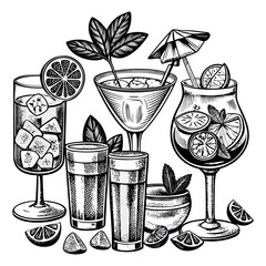 Hand-Drawn Cocktail and Beverage Glasses Illustration © Shuvo