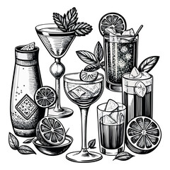 Hand-Drawn Cocktail and Beverage Glasses Illustration © Shuvo