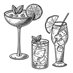 Hand-Drawn Cocktail and Beverage Glasses Illustration © Shuvo