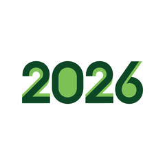 Green 2026 number typography future year celebration new year greeting isolated on white background