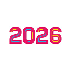 Vibrant 2026 year numbers futuristic font bright colors celebration graphic isolated on white background