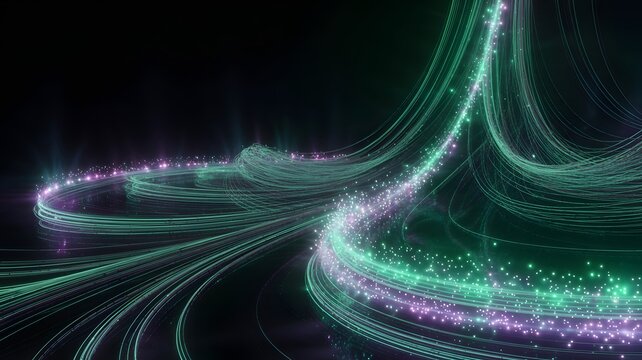 Abstract glowing lines with particles on dark background - Powered by Adobe