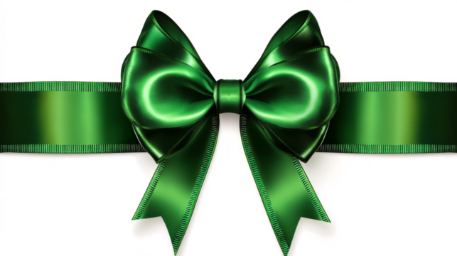 Shiny Green Gift Bow with Ribbons on a transparent background