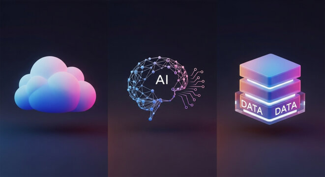 Cloud computing ai and data storage concept for artificial intelligence and machine learning solutions