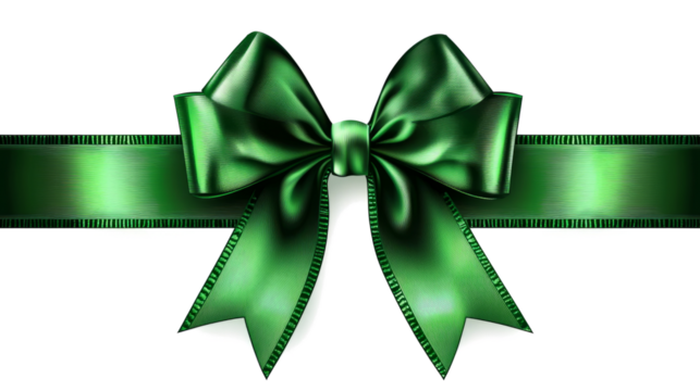  Shiny Green Gift Bow with Ribbons on  a transparent background	
