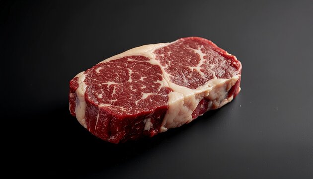Italian bistecca steak displayed on a matte black background, commercial packaging photography