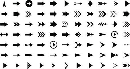 Arrow collection black silhouette icons set directional pointers navigation elements