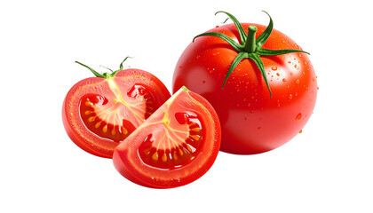 Fresh red ripe organic tomatoes, healthy vegetable isolated on white background