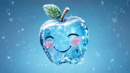 A cute animated ice apple with a happy expression - Powered by Adobe