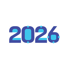 2026 year number typography futuristic font digital numeral new year celebration isolated on white background