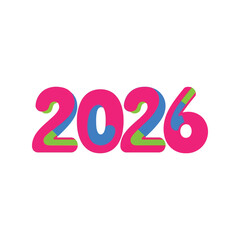 Vibrant 2026 numbers colorful new year celebration festive digits abstract typography isolated on white background