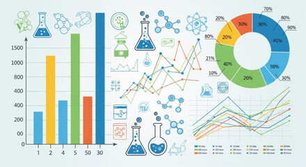 Science research data analysis visualization with graphs charts and diagrams for presentation and reports