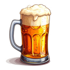 Cartoon beer mug glass filled with cold foamy alcohol. refreshing isolated illustration clipart for celebration, party, and festive cheer