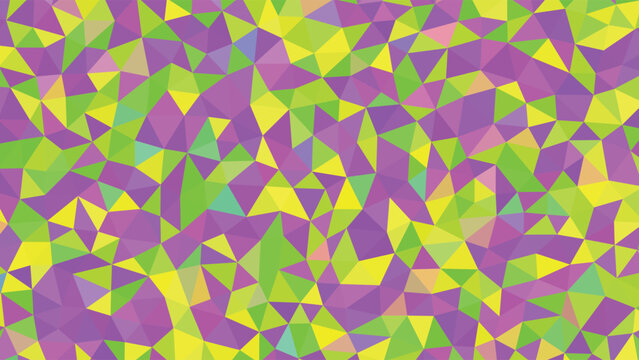Abstract geometric background with purple, green, and yellow triangle shapes