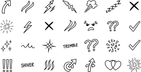 Hand drawn doodle icon set on white background illustration