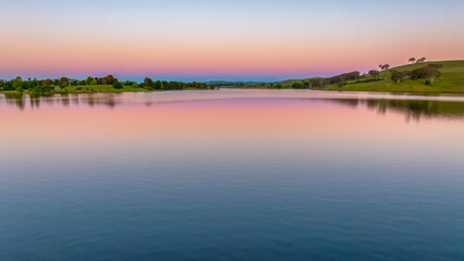 Clear Sky Soft Pink Sunset Over Carcoar Dam