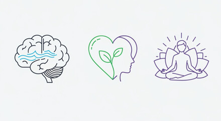 Mental health wellness brain heart meditation mindfulness and self care concept for wellbeing and growth