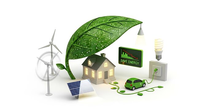 Sustainable living with green energy, electric vehicle, and home