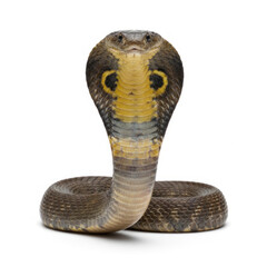 Fototapeta premium Snake (Cobra) full body hood expanded striking pose isolated white background