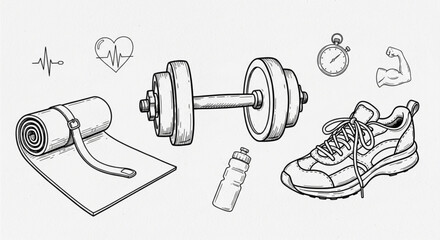 Fitness and workout equipment vector illustration for gym training and healthy lifestyle motivation concept