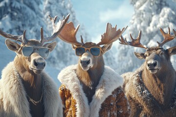 White-tailed deer buck with large antlers stands in the winter snow of a forest