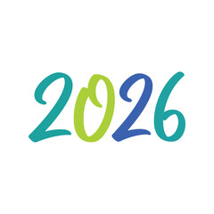 Colorful 2026 year text new year celebration festive greeting modern typography isolated on white background