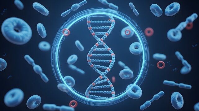 Dna structure and genetic material concept with helix molecule for science and medical research use - Powered by Adobe
