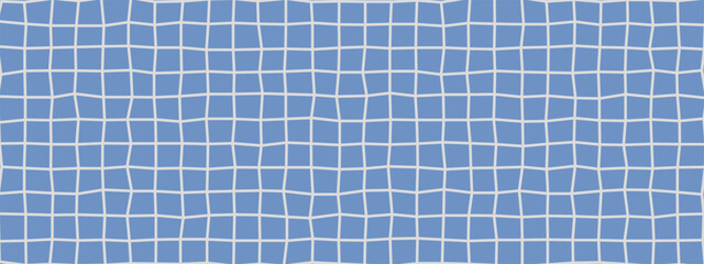 Blue grid pattern wallpaper. Paper notebook lines create squares, blocks with wavy checker texture. Vector seamless school backdrop. Graph sheet design for math education and abstract illustrations.