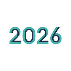 Futuristic 2026 year number typography modern font future concept isolated on white background