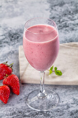 Strawberry smoothie milk shake glass