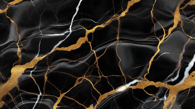 Luxurious black marble background with elegant golden veins, an abstract and sophisticated natural stone pattern for modern design