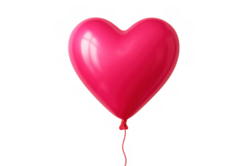 Pink heart balloon with glossy surface flying, symbolizing love, romance, birthdays, and celebrations, isolated on transparent background