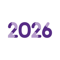 2026 numbers purple striped digits new year celebration futuristic font isolated on white background