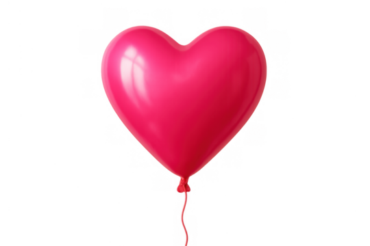 Pink heart balloon with glossy surface flying, symbolizing love, romance, birthdays, and celebrations, isolated on transparent background