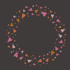 Moth butterflies circle frame. Colorful round border made of moth insect.
