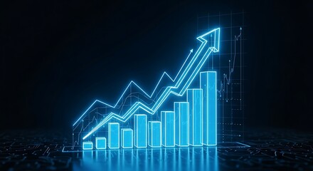Digital financial growth chart with upward trend and arrow symbol