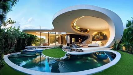 A modern house with a pool in the middle of it - Powered by Adobe