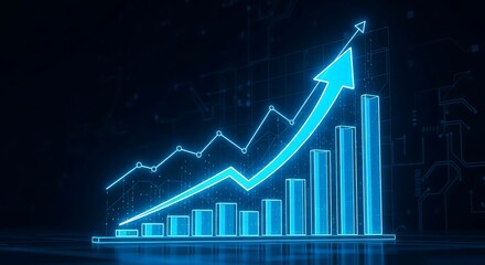 Digital financial growth chart with upward arrow showing success
