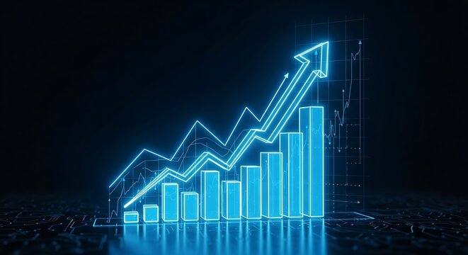 Digital financial growth chart with upward trend and arrow symbol